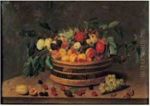 Nature Morte Au Panier D'abricots, Prunes Et Raisins Sur Un
Entablement by Jacob van Hulsdonck