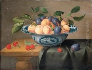 Plums And Nectarines In A Porcelain Bowl With Cherries On A Partlydraped Table Plums And Nectarines In A Porcelain Bowl With Cherries On A Partlydraped Table