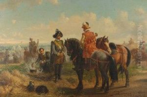 Continental Cavalry Officers On The Edge Of A Military Encampment by A. Jules Van Imschoot