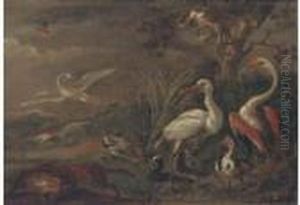 A Fox Chasing Birds In A Landscape by Ferdinand van Kessel