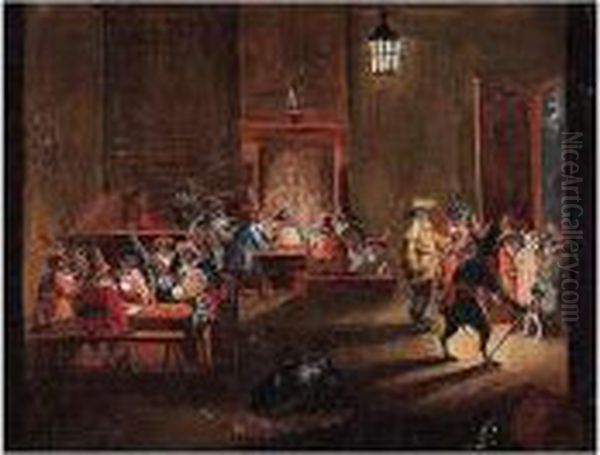 A Singerie - A Cat Brought Before His Monkey Captors In A Guardroom Interior - view 1