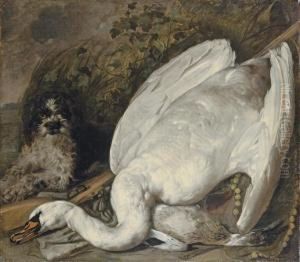 A Hunting Still Life With A Swan, A Duck And A Dog, Withinstruments Of The Chase by Jan van Kessel