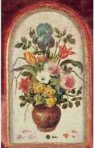 Nature Morte Au Bouquet De Fleurs Sur Fond Creme by Jan van Kessel