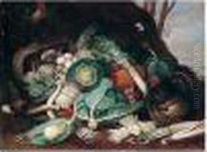 Still Life Of Vegetables, Together With A Turkey, A Cockerel And A Hen by Jan van Kessel