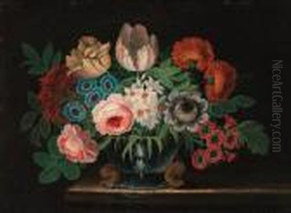 Summer Flowers In A Vase On A Ledge - view 1