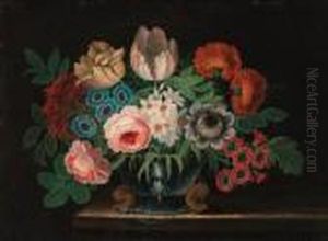 Summer Flowers In A Vase On A Ledge by Jan van Kessel