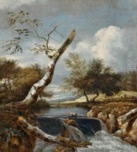 Landschaft Mit Abgebrochenem Baum Und Wasserfall