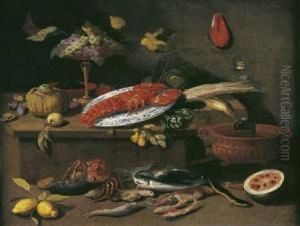 Nature Morte Aux Plat De Homard, Coupe De Raisins Et by Jan van Kessel