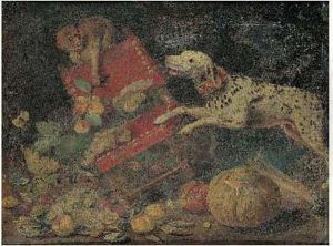 Un Singe Narguant Un Chien Dans Un Interieur by Jan Iii Van Kessel
