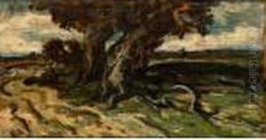 A Landscape With A Traveller On A Path; In Medio Ecclesiac by Willem Van Konijnenburg