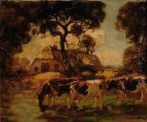 Three Cows By A Farm by Fedor Van Kregten