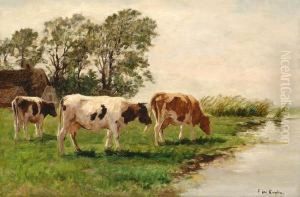 Cows By A Ditch by Fedor Van Kregten