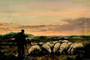 Herder Met Schapen Op De Heide by Fedor Van Kregten