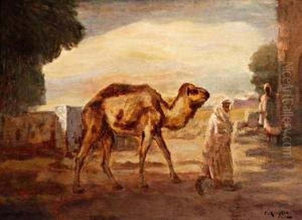 Noord-afrikaans Landschap Met Figuren En Kameel - view 1