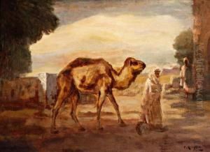 Noord-afrikaans Landschap Met Figuren En Kameel