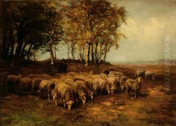 Shepherd With His Flock Of Sheep - view 1