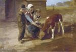 Feeding The Little Calf by Fedor Van Kregten