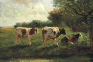 Cows In A Sunlit Polder Landscape by Fedor Van Kregten