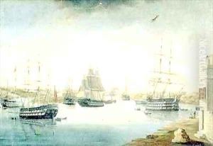 View from the Mahon Door from the Fonduco with Various Foreign Frigates