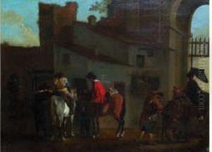 Cavaliers Dans Une Cour D'auberge  by Pieter Van Laer (BAMBOCCIO)