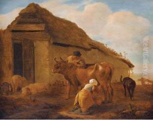 Landscape With A Milkmaid A Cow And Livestock