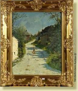 Chemin De Village Anime by Charles Joseph Van Landuyt