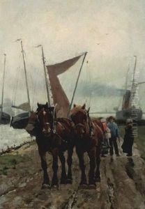 Trekpaarden Aan De Waterkant (1882)
Panneau by Frans Van Leemputten
