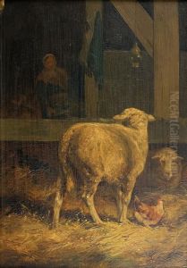 Moutons Dans La Bergerie by Frans Van Leemputten