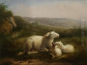 Schafe In Romantischer Hugellandschaft by Frans Van Leemputten