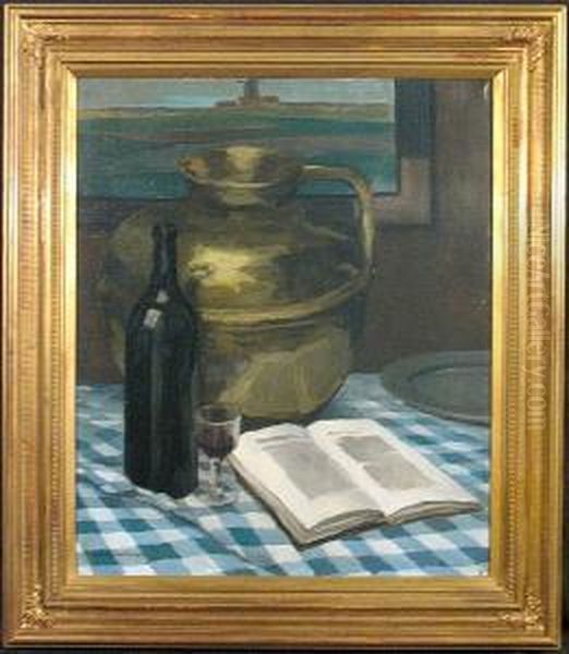 A Still Life With A Book, Jug And Bottle Of Wine - view 1