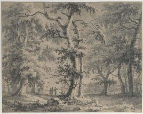 A Wooded Landscape With Travellers On A Path, A Church Beyond - view 1