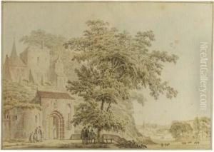 A Tree By The Gateway To A Castle, An Extensive Landscape Beyond