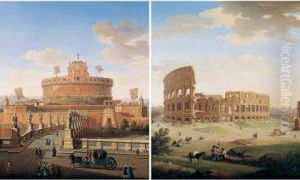 Rome, A View Of The Castel Sant'angelo by Giacomo Van Lint
