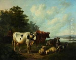 Weites Flustal Mit Weidendem Vieh by Dirk Peter Van Lokhorst