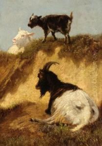 Three Goats In A Landscape by Dirk Peter Van Lokhorst