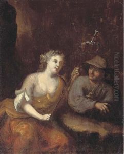 Lady As A Shepherdess With A Peasant In A Rocky Gorge by Jacob van Loo