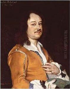 Portrait Of A Man, Half Length,
Wearing An Ochre Jacket, Holding A Drawing In His Right Hand by Jacob van Loo