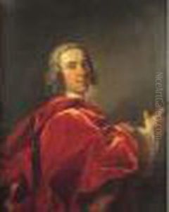 Portrait D'un Homme De Qualite Dans Un Grand Manteau Rouge, La Main
 Droite En Avant