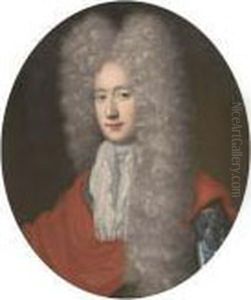 Portrait Of A Gentleman, Bust-length, Wearing An Armoured Tunic,red Wrap And Long Wig