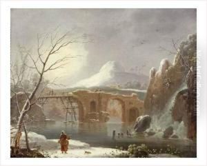 Paysage De Neige Avec Un Pont En Ruine Paysage De Neige Avec Un Pont En Ruine