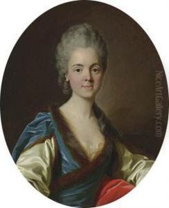 Portrait Of A Lady, Bust-length, In A Fur-trimmed Blue Silk Dress by Louis-Michel Van Loo