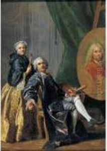 Louis-michel Van Loo Painting A Portrait Of His Father by Louis-Michel Van Loo