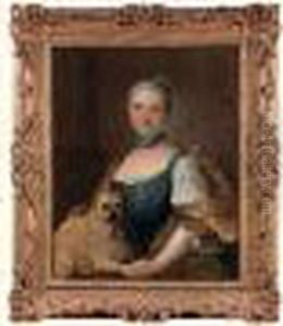 Portrait De Femme Et De Son Chien by Louis-Michel Van Loo