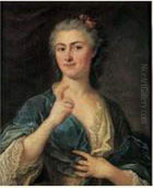 Portrait De Dame De Trois-quarts Au Noeud Rose - view 1