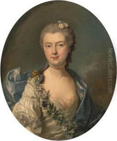 Portrait Of Countess Jeanne De 
Chrion-franois De Lamoignon,bust-length, In A White Silk Dress With A 
Blue Shawl And A Garlandof Flowers; And Portrait Of Count Chrion-franois
 De Lamoignon,bust-length, In A Grey Velvet Coat - view 1