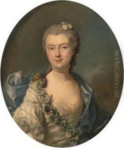 Portrait Of Countess Jeanne De
Chrion-franois De Lamoignon,bust-length, In A White Silk Dress With A
Blue Shawl And A Garlandof Flowers; And Portrait Of Count Chrion-franois
De Lamoignon,bust-length, In A Grey Velvet Coat by Louis-Michel Van Loo
