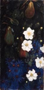 Asters, Michaelmas Daisies And Pears Against A Garden Fence by Jacobus Van Looy