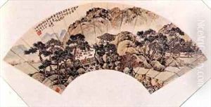 Small Bridge over Flowing Stream folding fan mounted as an album leaf Chinese