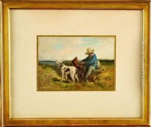 Chasseur Et Ses Deux Chiens by Emile Van Marcke De Lumman