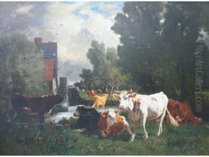 Paysage Bucolique Aumoulin by Emile Van Marcke De Lumman
